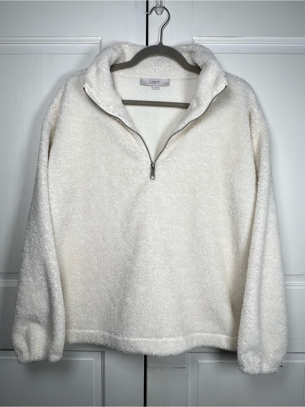 LOFT Teddy 3/4 Zip Pullover Sweatshirt Cream Color Size LP